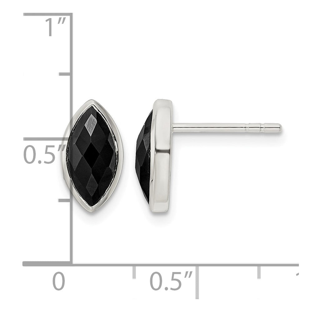 Sterling Silver Polished Marquise Onyx Post Earrings