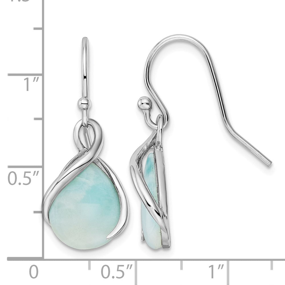 Sterling Silver RH-plated Polished Twist Larimar Teardrop Dangle Earrings
