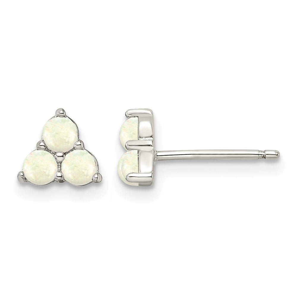 Sterling Silver Rhod-plated Polished Created Opal Cluster Post Earrings