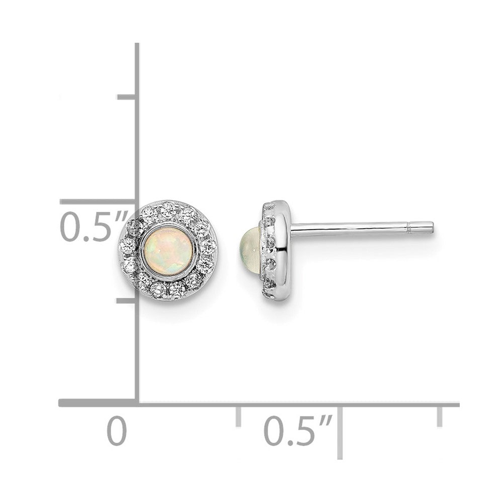 Sterling Silver Rhod-plated Polished Created Opal & CZ Halo Post Earrings