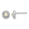 Sterling Silver Rhod-plated Polished Created Opal & CZ Halo Post Earrings