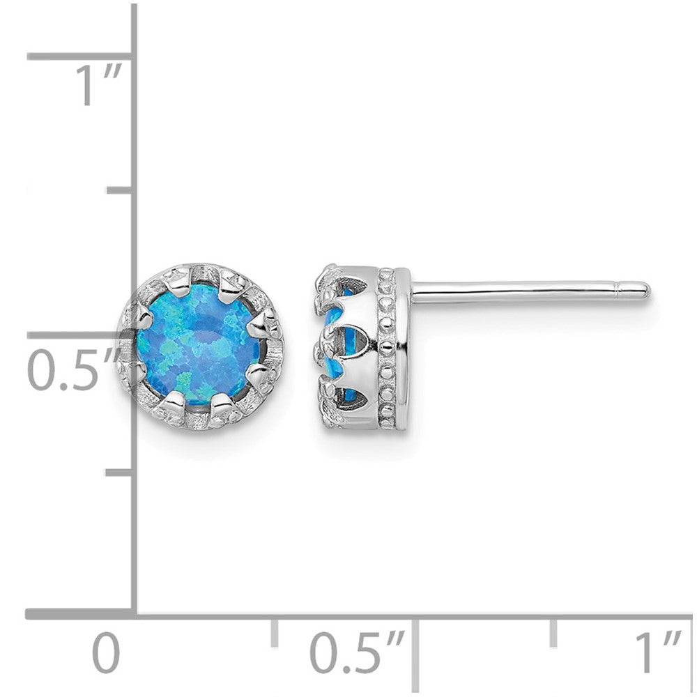 Sterling Silver Rhodium-plated Polished Blue Created Opal Post Earrings
