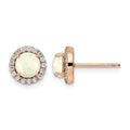 Sterling Silver Rose-tone Polished Created Opal & CZ Halo Post Earrings