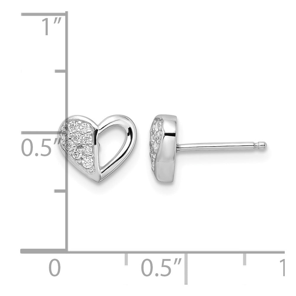 Sterling Silver Rhodium-plated CZ Heart Post Earrings