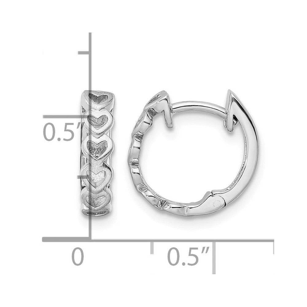 Sterling Silver RH-plated Brushed and Polished Finish Heart Hoop Earrings