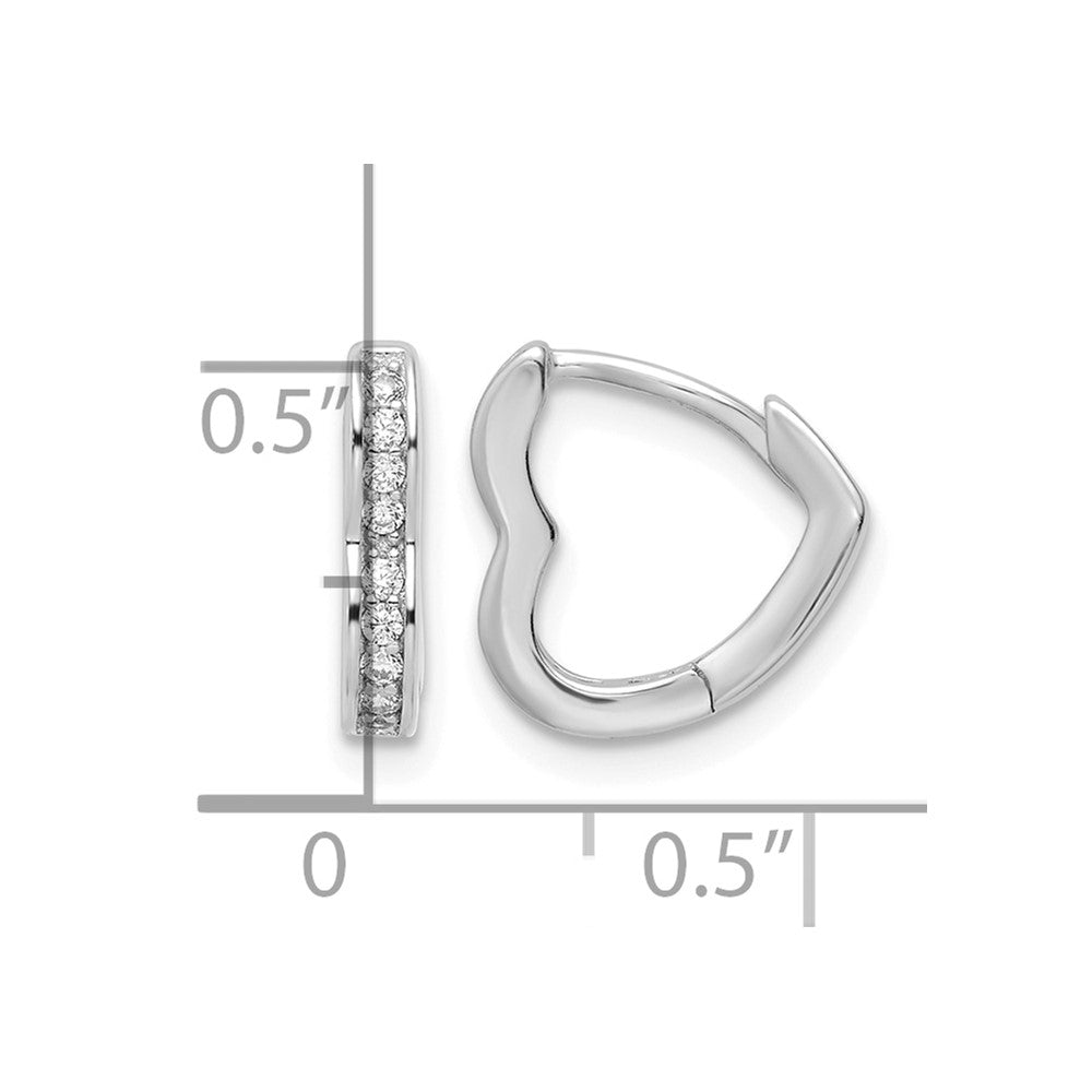 Sterling Silver Polished Rhodium-plated CZ Heart Shaped Hoop Earrings