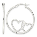 Sterling Silver Hearts Round 1.5x30mm Hoop Earrings