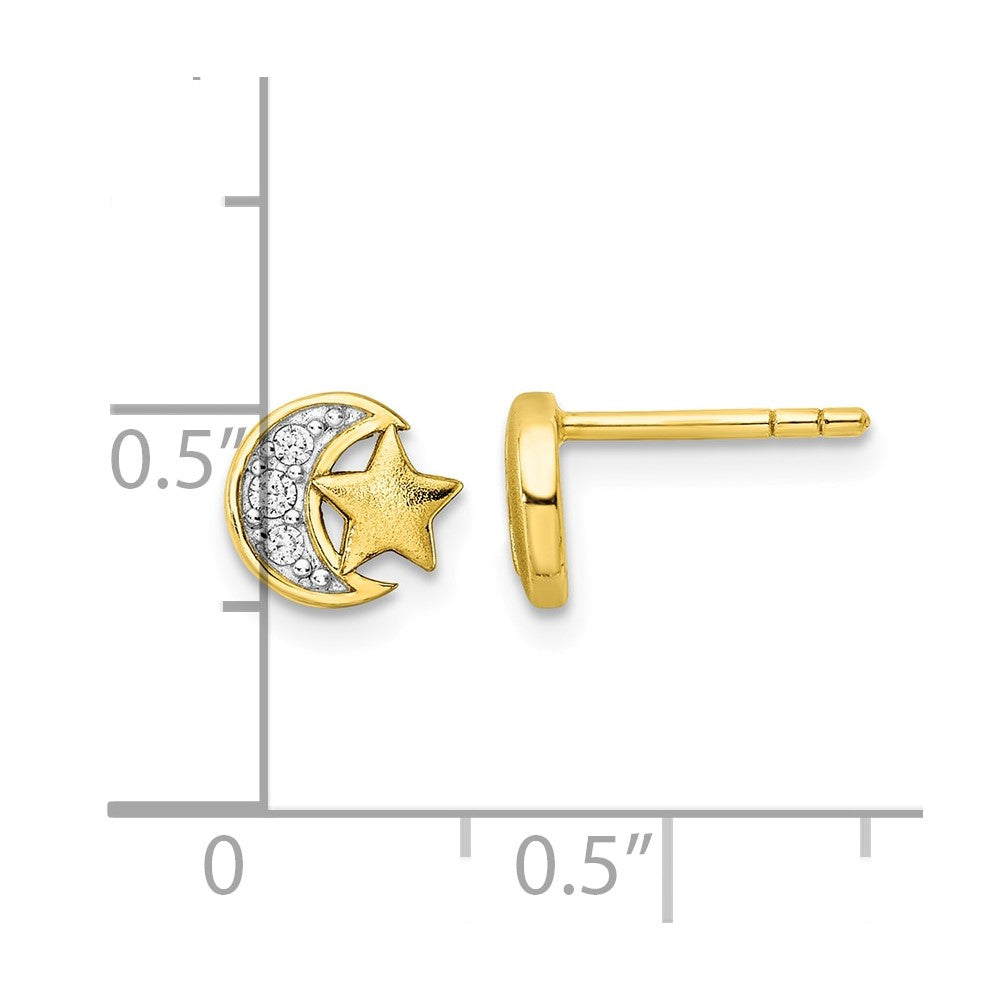 Sterling Silver Gold-tone CZ Star and Moon Post Earrings