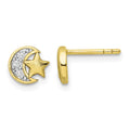 Sterling Silver Gold-tone CZ Star and Moon Post Earrings