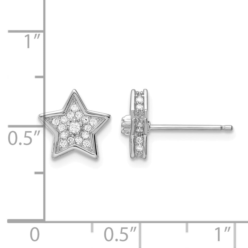 Sterling Silver Polished Rhodium-plated CZ Star Post Earrings