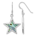 Sterling Silver Rhodium-plated Polished Abalone Star Dangle Earrings