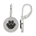 Sterling Silver Rhodium-plated Polished CZ Paw Print Leverback Earrings