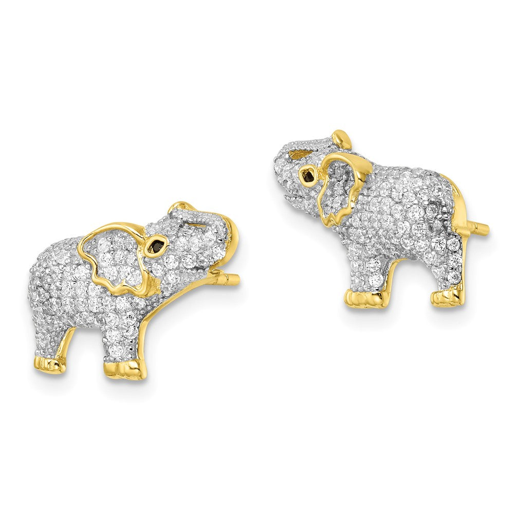 Sterling Silver Rhodium-plated Gold-tone CZ Elephant Post Earrings