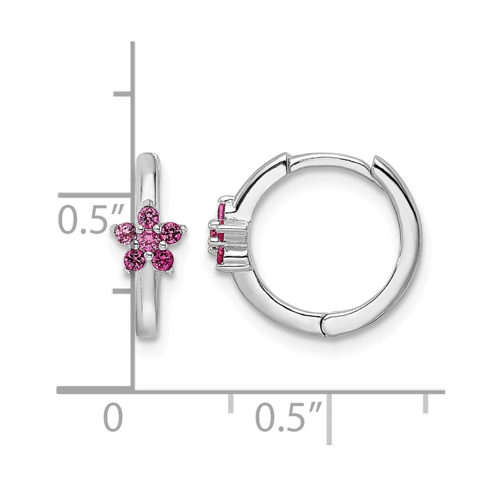 Sterling Silver Rhodium-plated Polished Dark Pink CZ Earrings