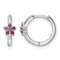 Sterling Silver Rhodium-plated Polished Dark Pink CZ Earrings