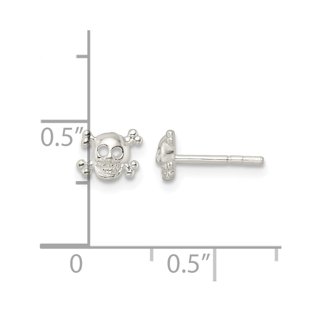Sterling Silver Polished Skull and Crossbones Post Earrings
