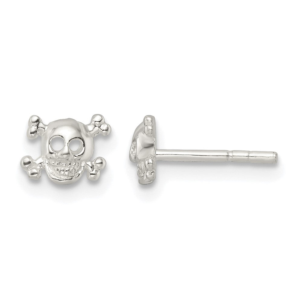 Sterling Silver Polished Skull and Crossbones Post Earrings