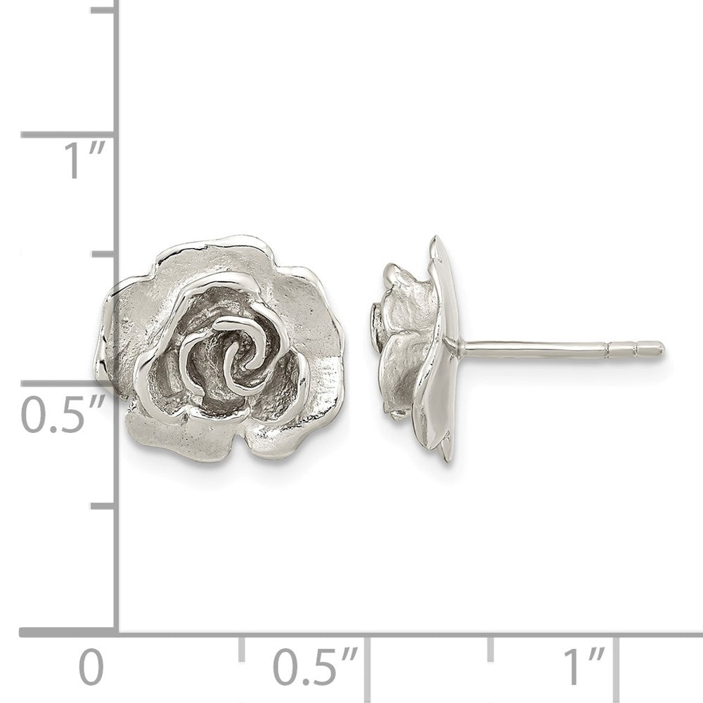 Sterling Silver Rhodium-plated Rose Post Earrings