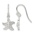 Sterling Silver Textured CZ Center Starfish Shepherd Hook Earrings
