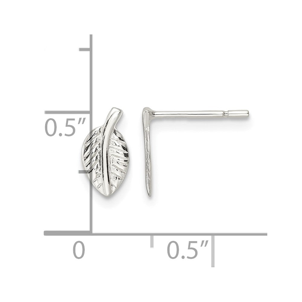 Sterling Silver Polished Tiny Leaf Post Earrings