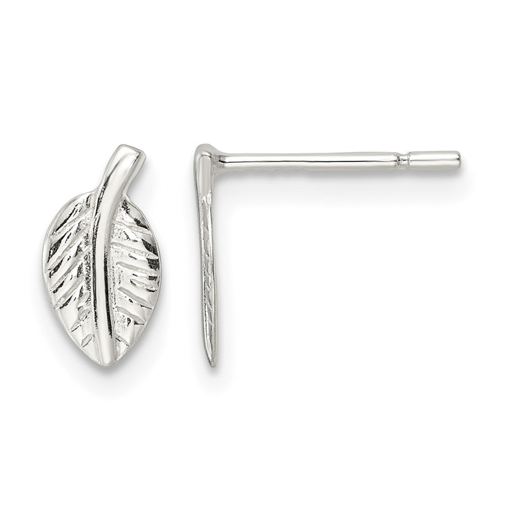 Sterling Silver Polished Tiny Leaf Post Earrings