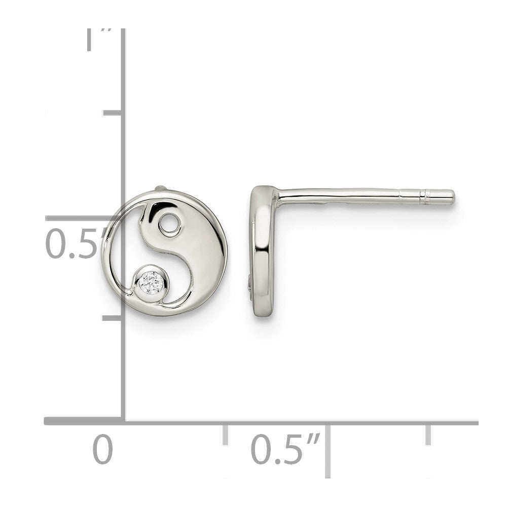 Sterling Silver Polished CZ Yin Yang Post Earrings