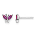 Sterling Silver Rhodium-plated Red & White CZ Butterfly Post Earrings