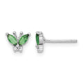 Sterling Silver Rhodium-plated Green & White CZ Butterfly Post Earrings