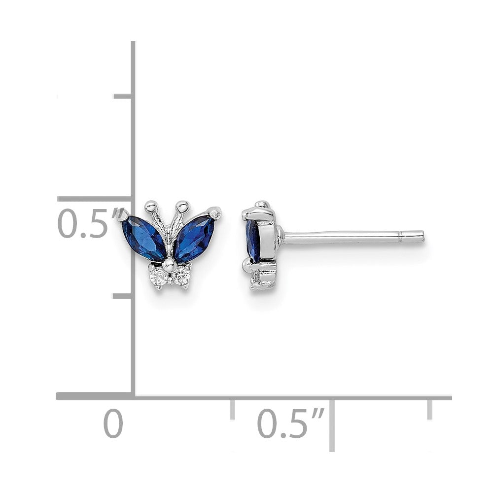 Sterling Silver Rhodium-plated Blue & White CZ Butterfly Post Earrings