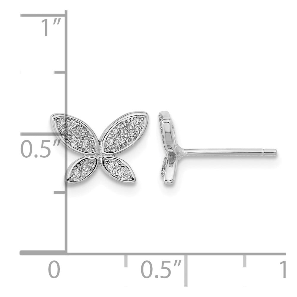 Sterling Silver Rhodium-plated CZ Butterfly Post Earrings