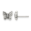 Sterling Silver Antiqued CZ Butterfly Post Earrings