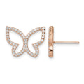 Sterling Silver Rose-tone CZ Open Butterfly Post Earrings