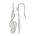 Sterling Silver Polished Treble Clef Dangle Shepherd Hook Earrings