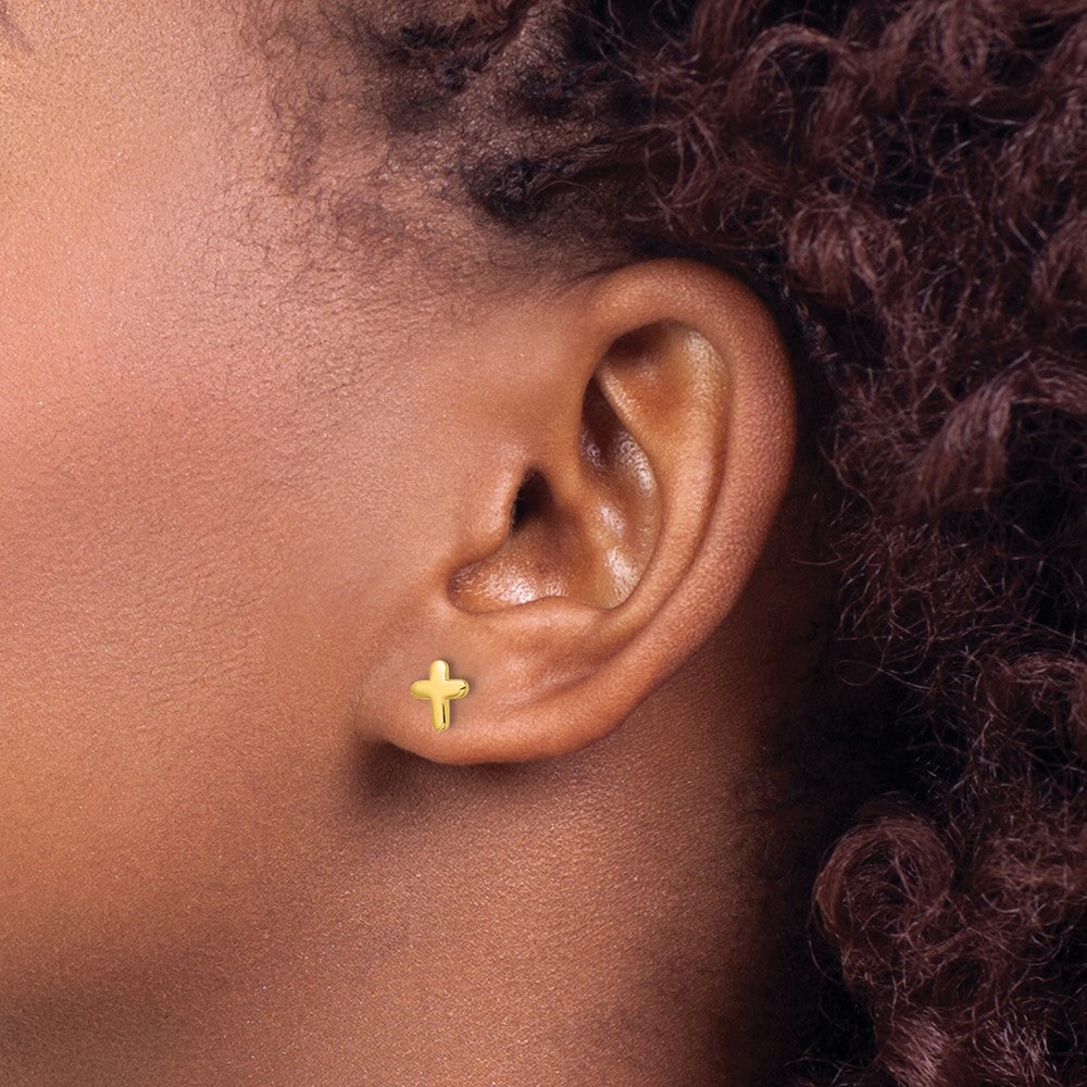 Sterling Silver Gold-tone Polished Cross Post Earrings