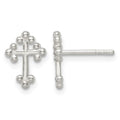 Sterling Silver Polished Budded Cross Post Earrings