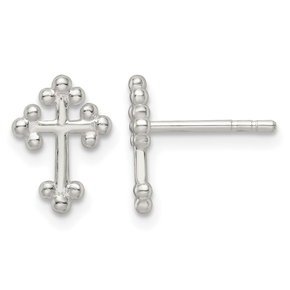 Sterling Silver Polished Budded Cross Post Earrings