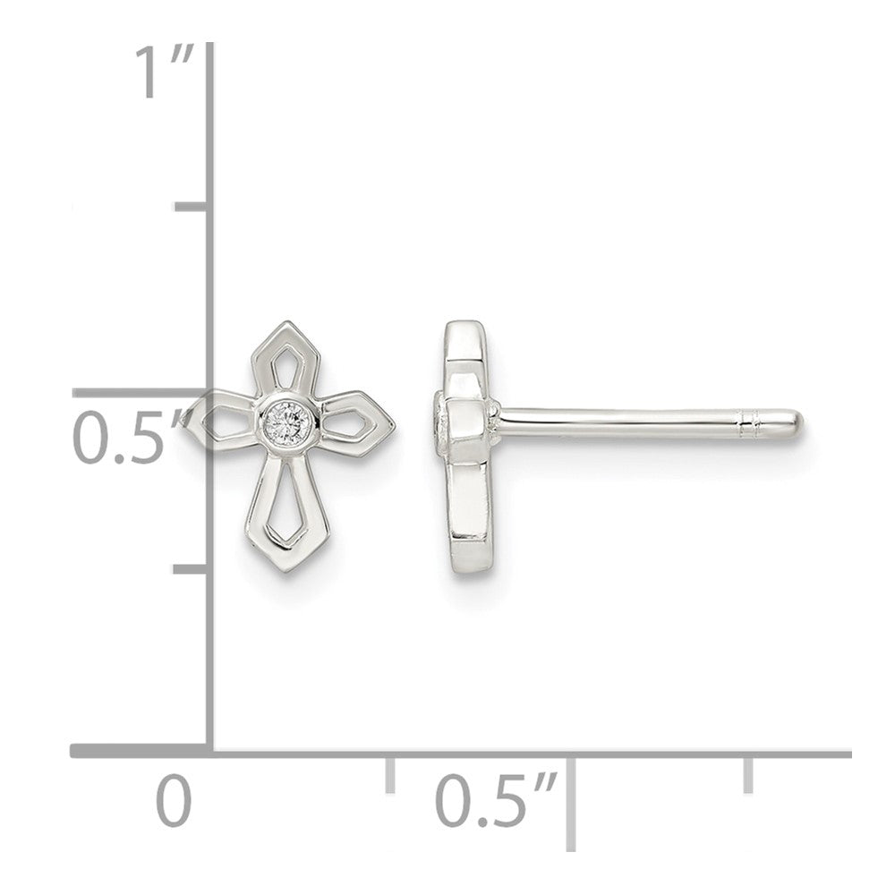 Sterling Silver Polished CZ Passion Cross Post Earrings
