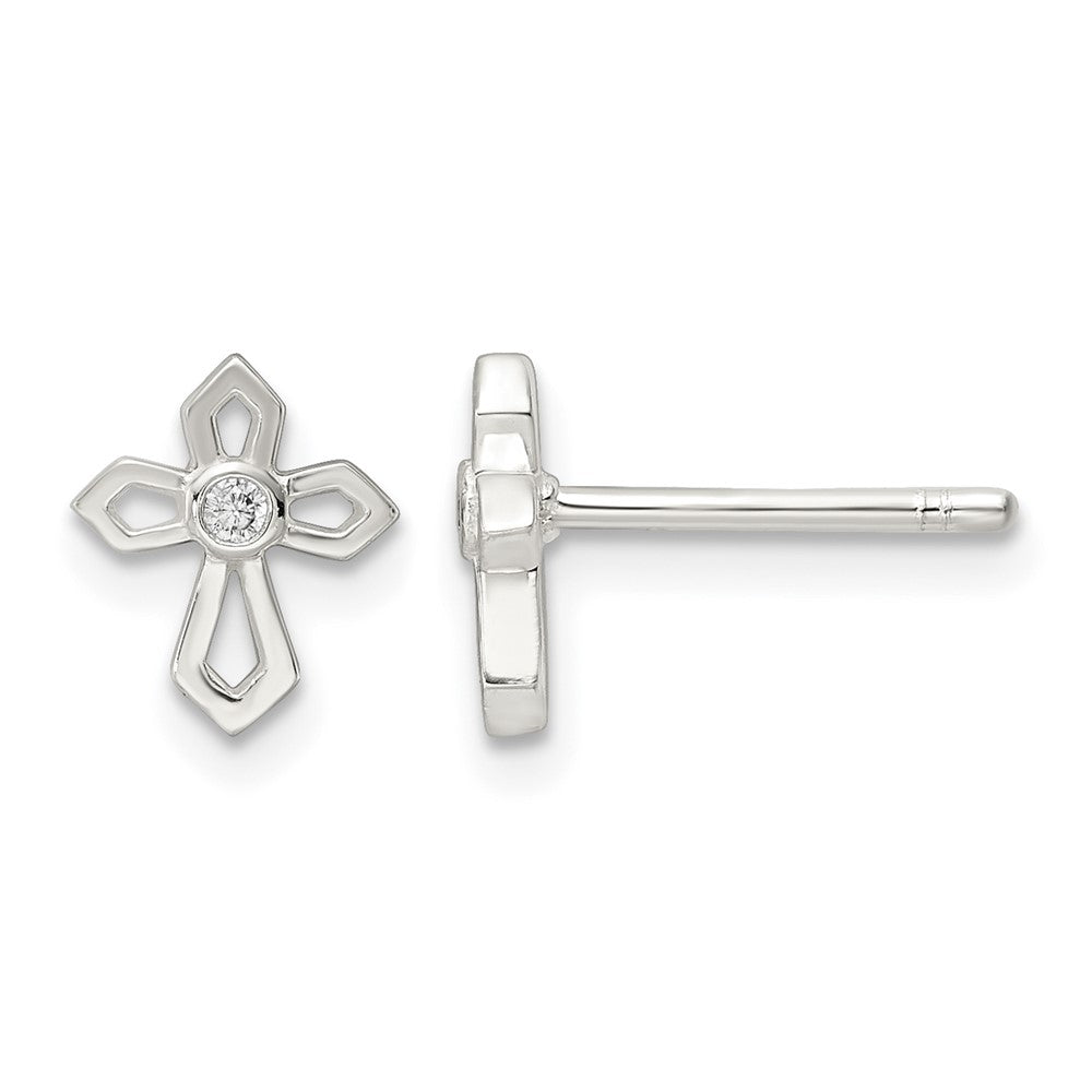 Sterling Silver Polished CZ Passion Cross Post Earrings