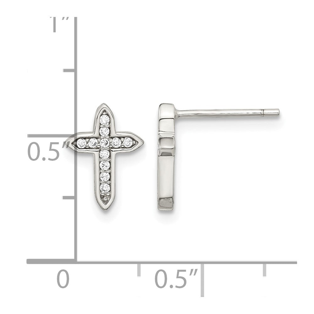 Sterling Silver Rhod-plated Polished CZ Passion Cross Post Earrings