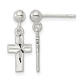 Sterling Silver Polished and D/C Latin Cross Post Dangle Earrings