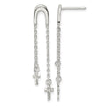 Sterling Silver Polished & D/C Cross Multi-Chain Post Dangle Earrings