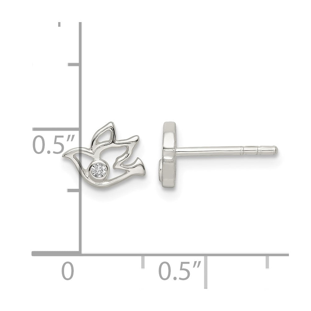 Sterling Silver Polished CZ Dove Post Earrings