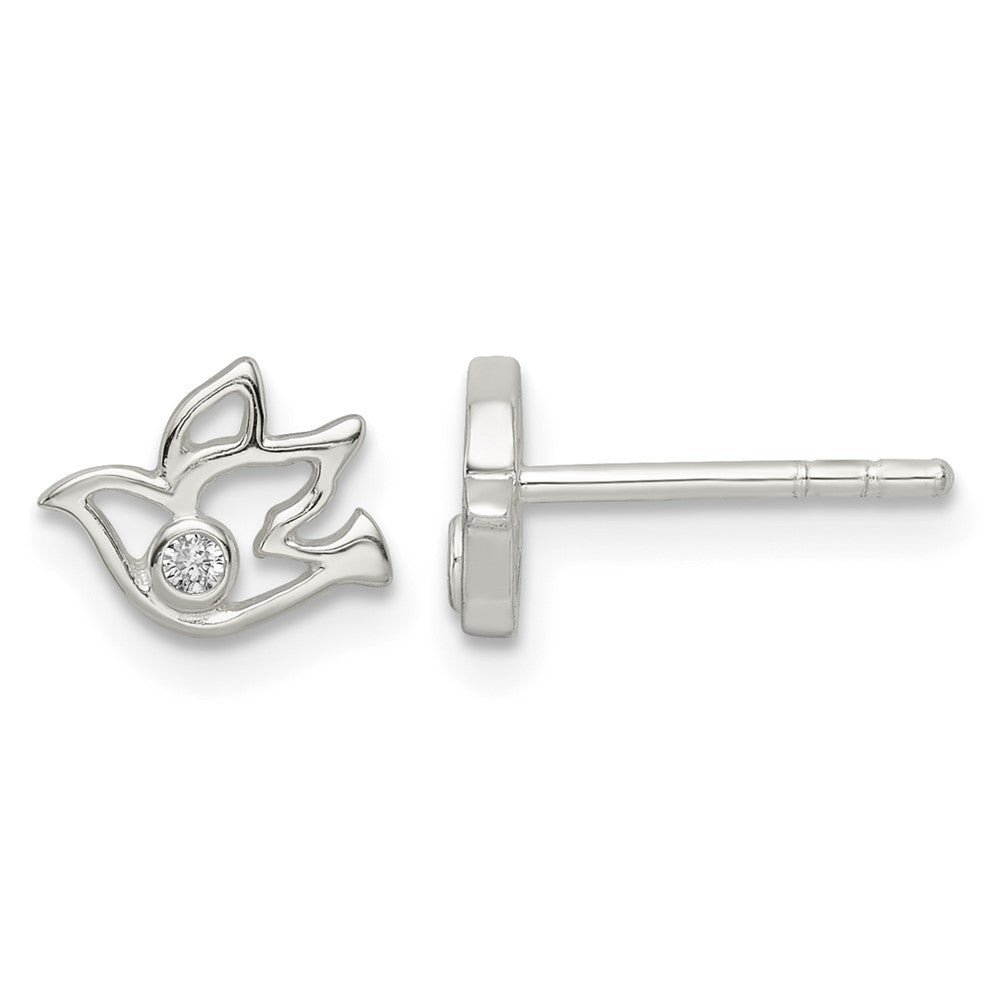 Sterling Silver Polished CZ Dove Post Earrings