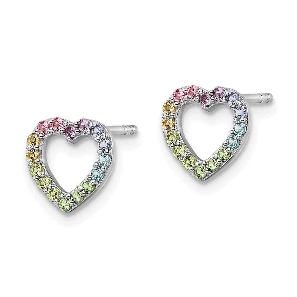 Sterling Silver RH-pltd Rainbow Nano Crystal Open Heart Post Earrings