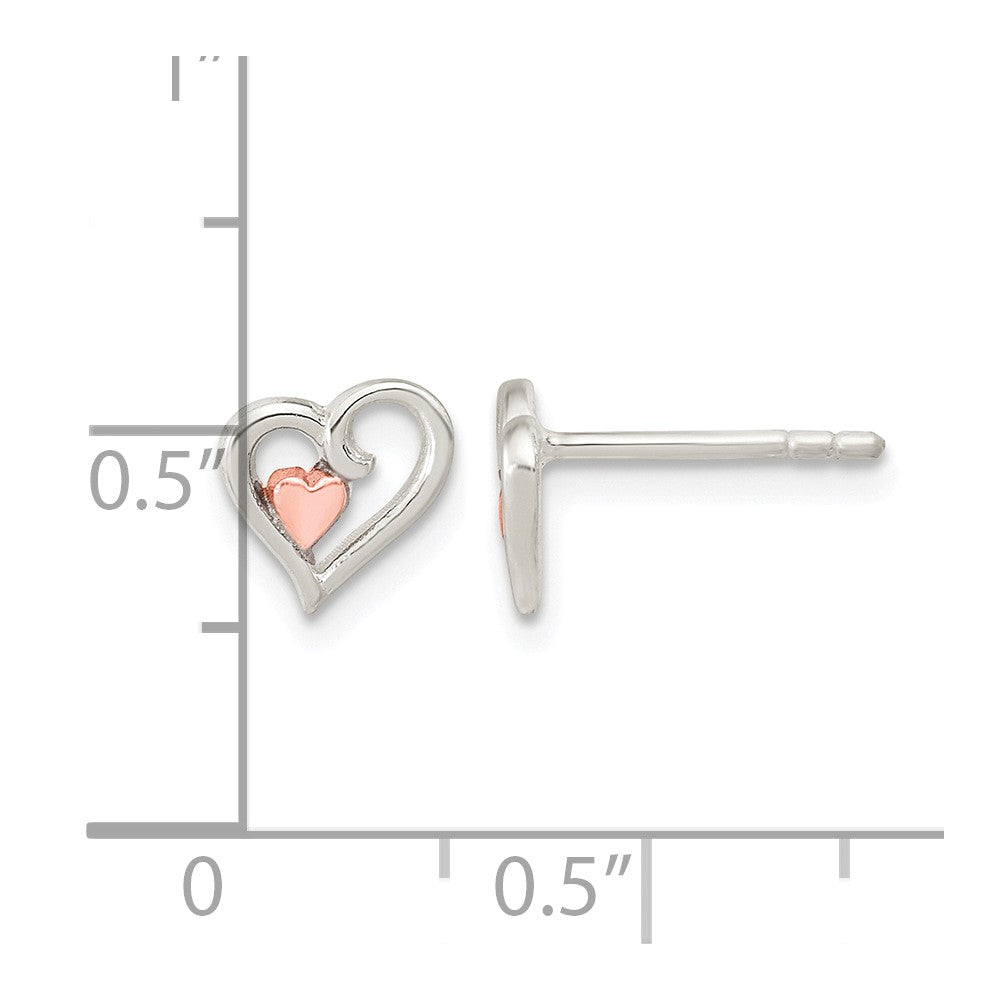 Sterling Silver & Rose-tone Open Heart Children's Post Earrings