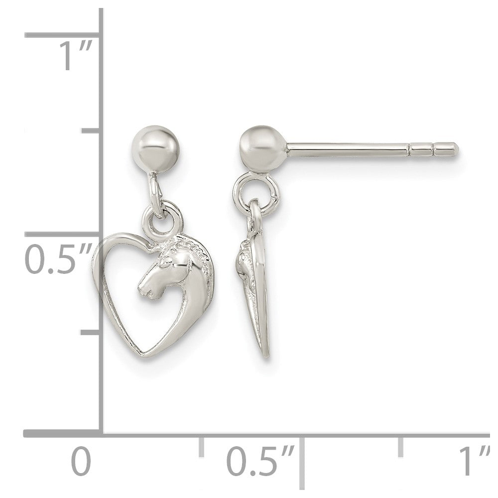 Sterling Silver Rhodium-plated Open Heart Horse Head Dangle Earrings