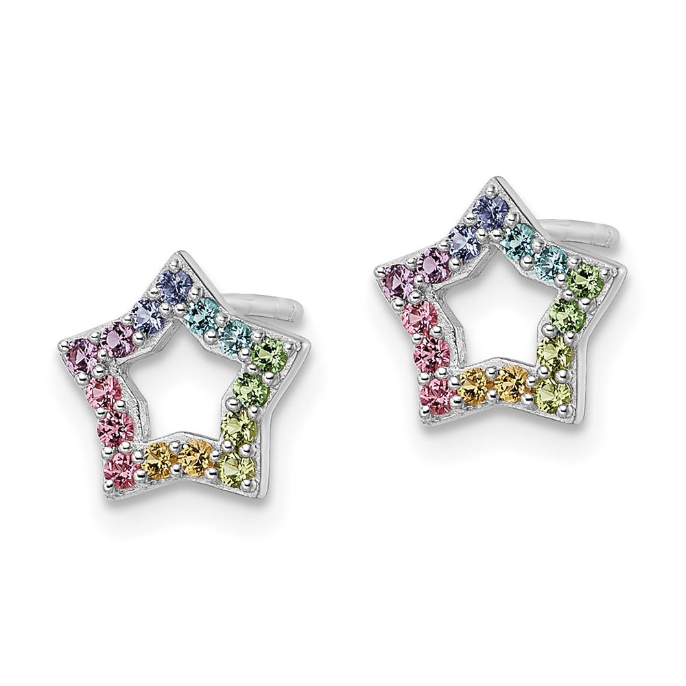 Sterling Silver RH-pltd Rainbow Nano Crystal Star Post Earrings