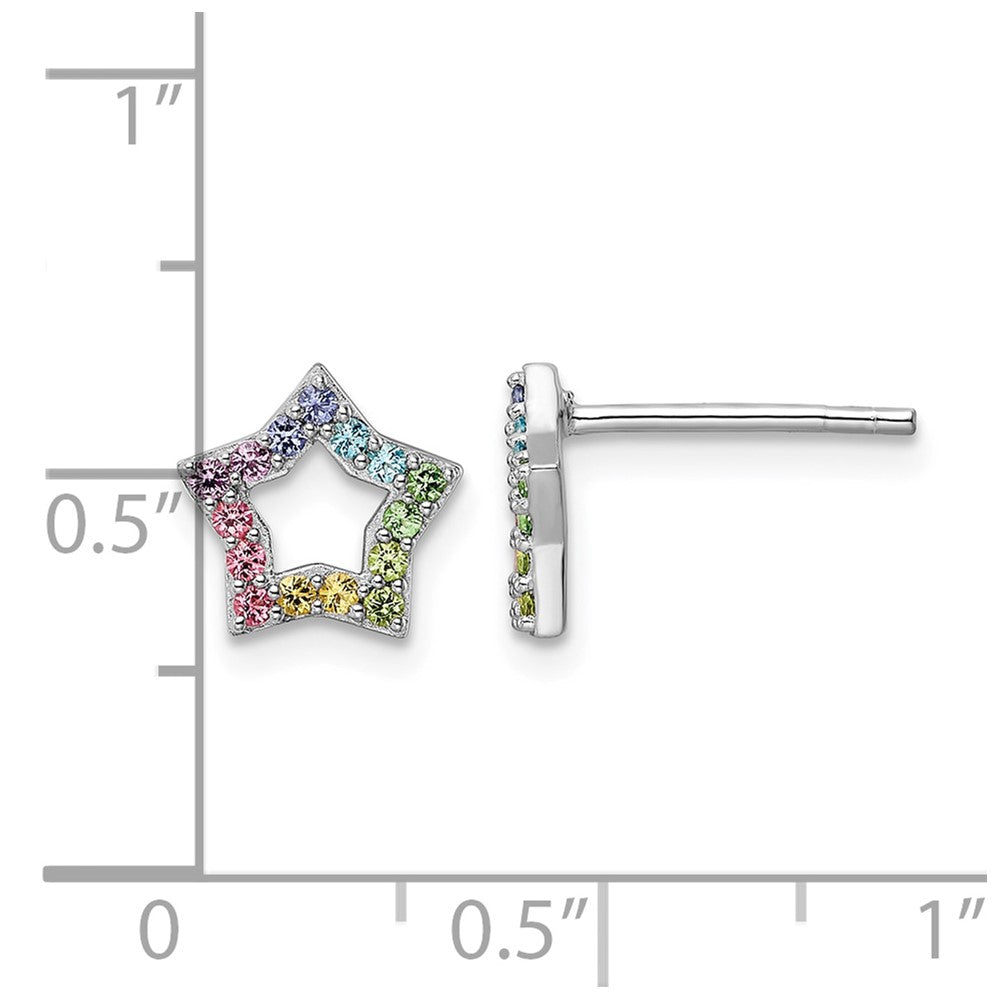 Sterling Silver RH-pltd Rainbow Nano Crystal Star Post Earrings