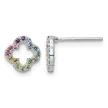 Sterling Silver Rhodium-pltd Rainbow Nano Crystal Clover Post Earrings