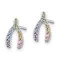 Sterling Silver RH-pltd Rainbow Nano Crystal Wishbone Post Earrings